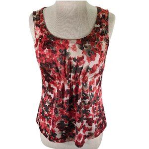 Ann Taylor Tank‎ Womens Small Red Floral Rouched Silky Classic Layering Capsule